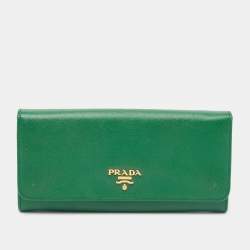 Pre Owned Prada Green Saffiano Lux Leather Logo Flap Continental Wallet