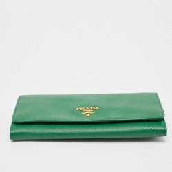 Pre Owned Prada Green Saffiano Lux Leather Logo Flap Continental Wallet