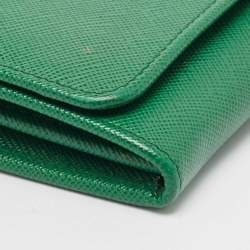 Pre Owned Prada Green Saffiano Lux Leather Logo Flap Continental Wallet