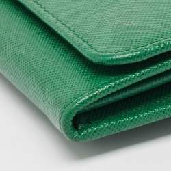 Pre Owned Prada Green Saffiano Lux Leather Logo Flap Continental Wallet