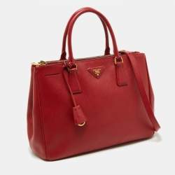 Pre Owned Prada Red Saffiano Lux Leather Medium Double Zip Tote
