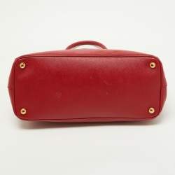 Pre Owned Prada Red Saffiano Lux Leather Medium Double Zip Tote