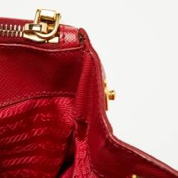 Pre Owned Prada Red Saffiano Lux Leather Medium Double Zip Tote