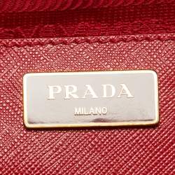 Pre Owned Prada Red Saffiano Lux Leather Medium Double Zip Tote