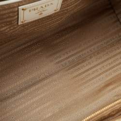 Pre Owned Prada White/Beige Canvas and Saffiano Leather Large Convertible Tote