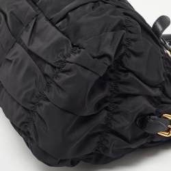 Pre Owned Prada Black Gaufre Nylon and Leather Tote