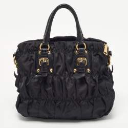 Pre Owned Prada Black Gaufre Nylon and Leather Tote