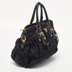 Pre Owned Prada Black Gaufre Nylon and Leather Tote