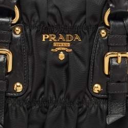 Pre Owned Prada Black Gaufre Nylon and Leather Tote