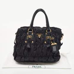 Pre Owned Prada Black Gaufre Nylon and Leather Tote