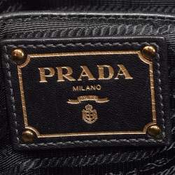 Pre Owned Prada Black Gaufre Nylon and Leather Tote