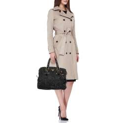 Pre Owned Prada Black Gaufre Nylon and Leather Tote