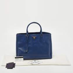 Prada Navy Blue Saffiano Lux Leather Snap Tote