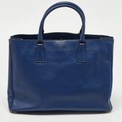 Prada Navy Blue Saffiano Lux Leather Snap Tote