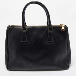 Pre Owned Prada Black Saffiano Leather Medium Galleria Double Zip Tote