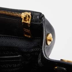 Pre Owned Prada Black Saffiano Leather Medium Galleria Double Zip Tote