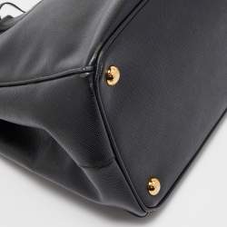 Pre Owned Prada Black Saffiano Leather Medium Galleria Double Zip Tote