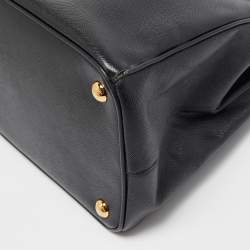 Pre Owned Prada Black Saffiano Leather Medium Galleria Double Zip Tote