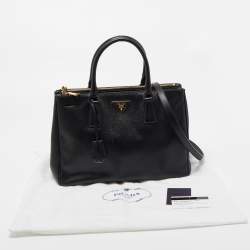Pre Owned Prada Black Saffiano Leather Medium Galleria Double Zip Tote