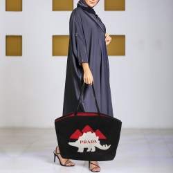 Pre Owned Prada Black Canvas Canapa Dinosaur Tote