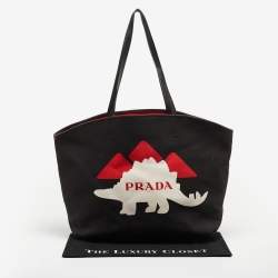 Pre Owned Prada Black Canvas Canapa Dinosaur Tote