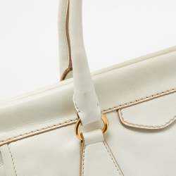 Pre Owned Prada Off White Leather Frame Tote