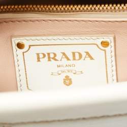 Pre Owned Prada Off White Leather Frame Tote