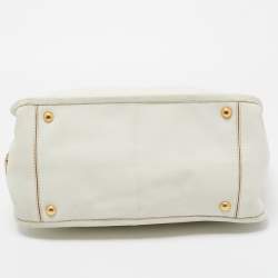 Pre Owned Prada Off White Leather Frame Tote