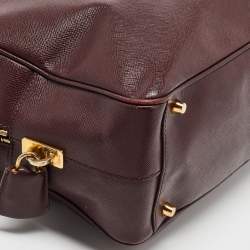 Pre Owned Prada Burgundy Saffiano Lux Leather Bauletto Bag