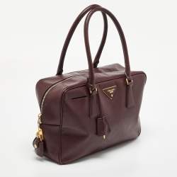 Pre Owned Prada Burgundy Saffiano Lux Leather Bauletto Bag