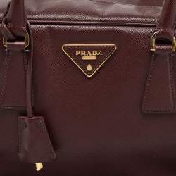 Pre Owned Prada Burgundy Saffiano Lux Leather Bauletto Bag