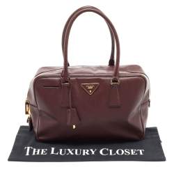 Pre Owned Prada Burgundy Saffiano Lux Leather Bauletto Bag