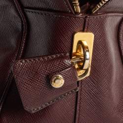 Pre Owned Prada Burgundy Saffiano Lux Leather Bauletto Bag