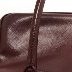 Pre Owned Prada Burgundy Saffiano Lux Leather Bauletto Bag
