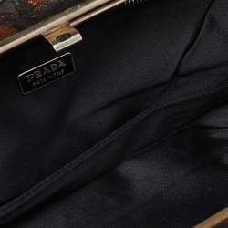 Pre Owned Prada Brown/Beige Embroidered Fabric Frame Clutch 