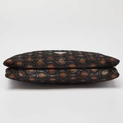 Pre Owned Prada Brown/Beige Embroidered Fabric Frame Clutch 