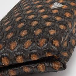 Pre Owned Prada Brown/Beige Embroidered Fabric Frame Clutch 