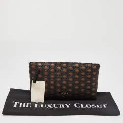Pre Owned Prada Brown/Beige Embroidered Fabric Frame Clutch 