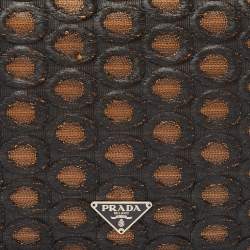 Pre Owned Prada Brown/Beige Embroidered Fabric Frame Clutch 
