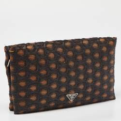 Pre Owned Prada Brown/Beige Embroidered Fabric Frame Clutch 