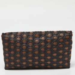 Pre Owned Prada Brown/Beige Embroidered Fabric Frame Clutch 