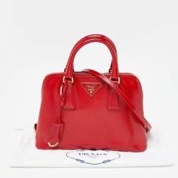 Prada Red Saffiano Patent Leather Small Promenade Satchel