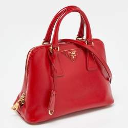Prada Red Saffiano Patent Leather Small Promenade Satchel
