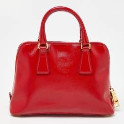 Prada Red Saffiano Patent Leather Small Promenade Satchel