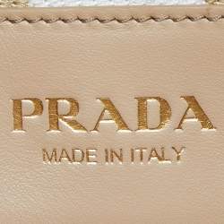Pre Owned Prada Beige Embroidered Fabric and Leather Small Symbole Tote