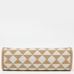 Pre Owned Prada Beige Embroidered Fabric and Leather Small Symbole Tote