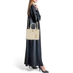 Pre Owned Prada Beige Embroidered Fabric and Leather Small Symbole Tote