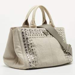 Pre Owned Prada Grey Denim Crystal Embellished Tote