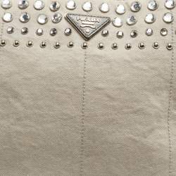 Pre Owned Prada Grey Denim Crystal Embellished Tote