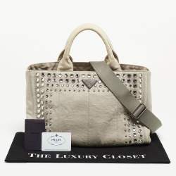 Pre Owned Prada Grey Denim Crystal Embellished Tote